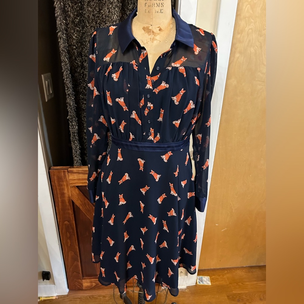 Modcloth button bust fox print dress size Medium